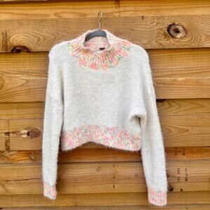 Free People White Stardust Gardenia Combo, Crop Pullover Sweater, Size XS, EUC